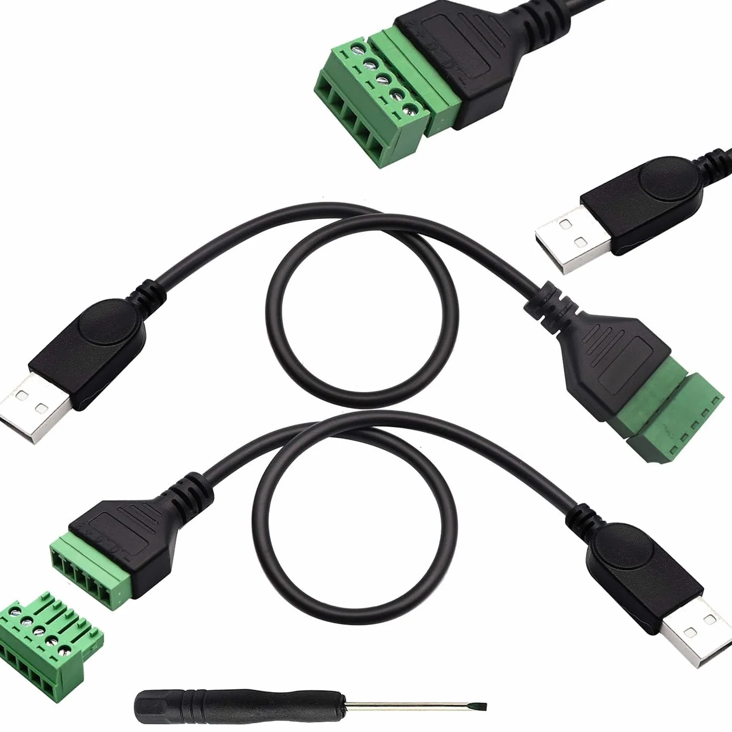 RUNCCI-YUN 2 sztuki USB 2.0 A wtyczka zaciskowa do 5-biegunowego kabla blokowego zaciskowego USB 2.0 A, blok zacisków śrubowych