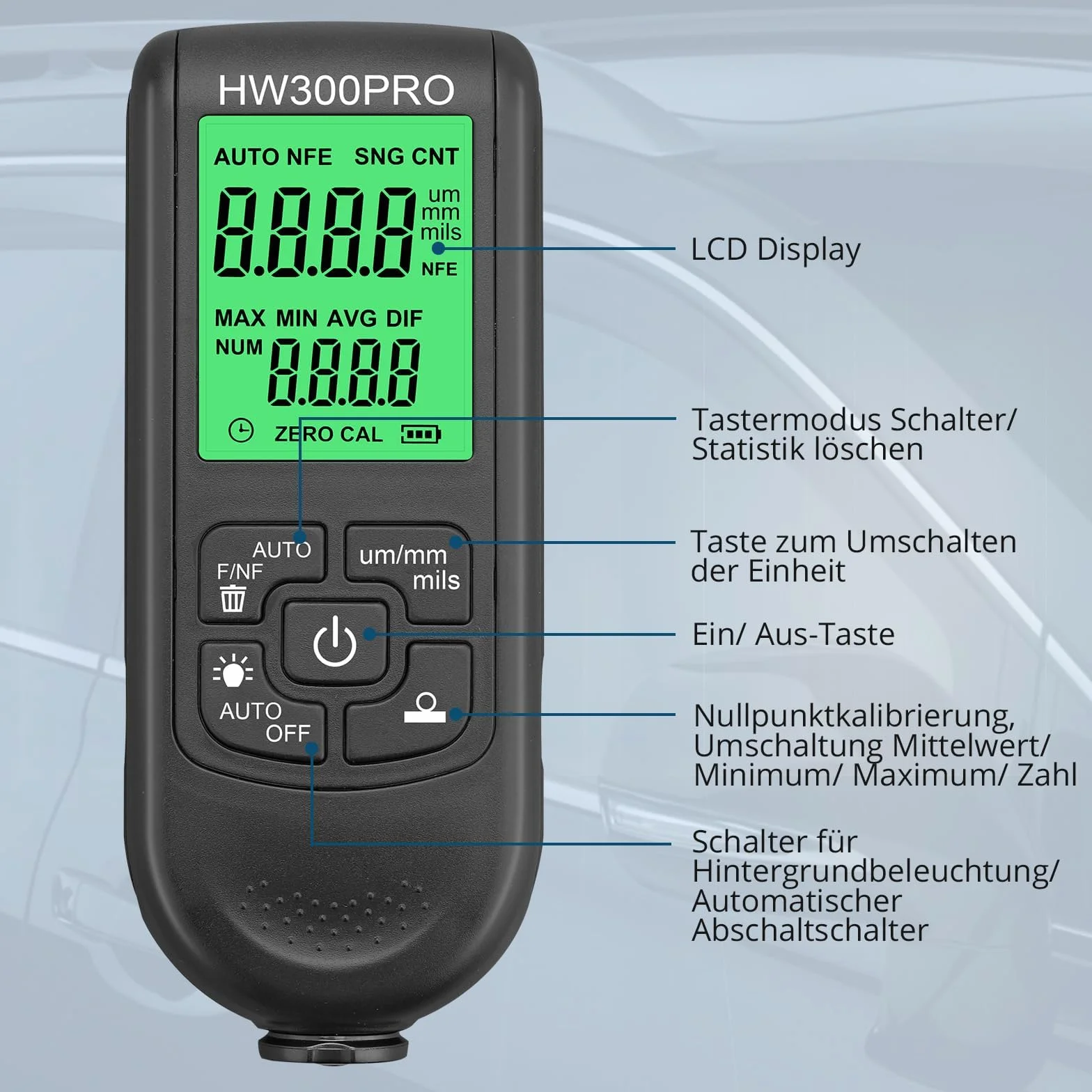 miernik grubości powłoki miernik grubości powłoki lakierniczej miernik farby automatyczny zakres pomiarowy 0 do 2000um z wyświetlaczem LCD Fe i NF