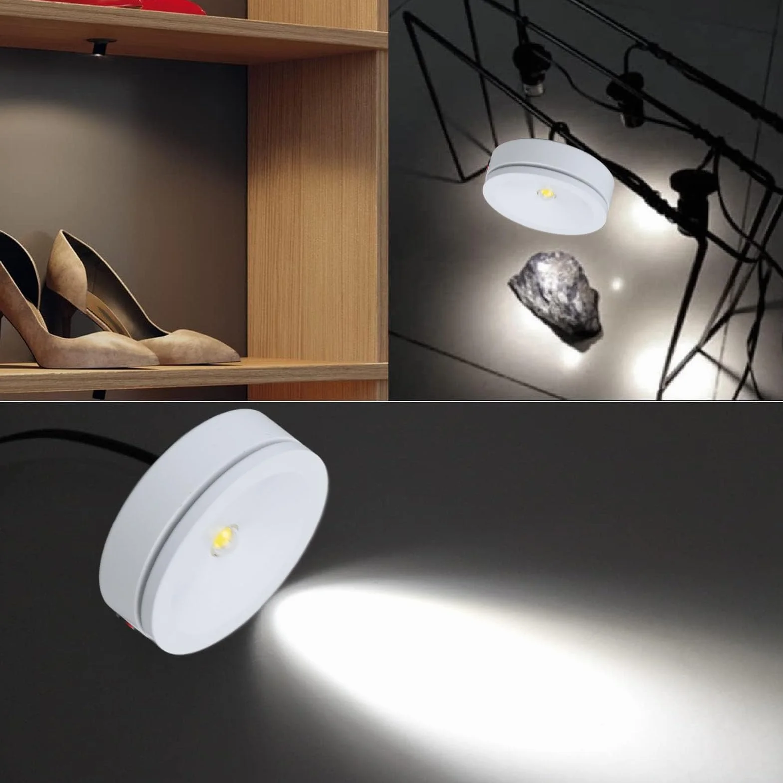 2 Zestawy USB 5 V 1 W Okrągłe Wyświetlacze Lampki Dbające o Oczy Mini Reflektory Oprawa Wystawowa do Biżuterii z Przewodem o Długości 4,3 Stopy do Gablot Pudełka na (Ciepłe