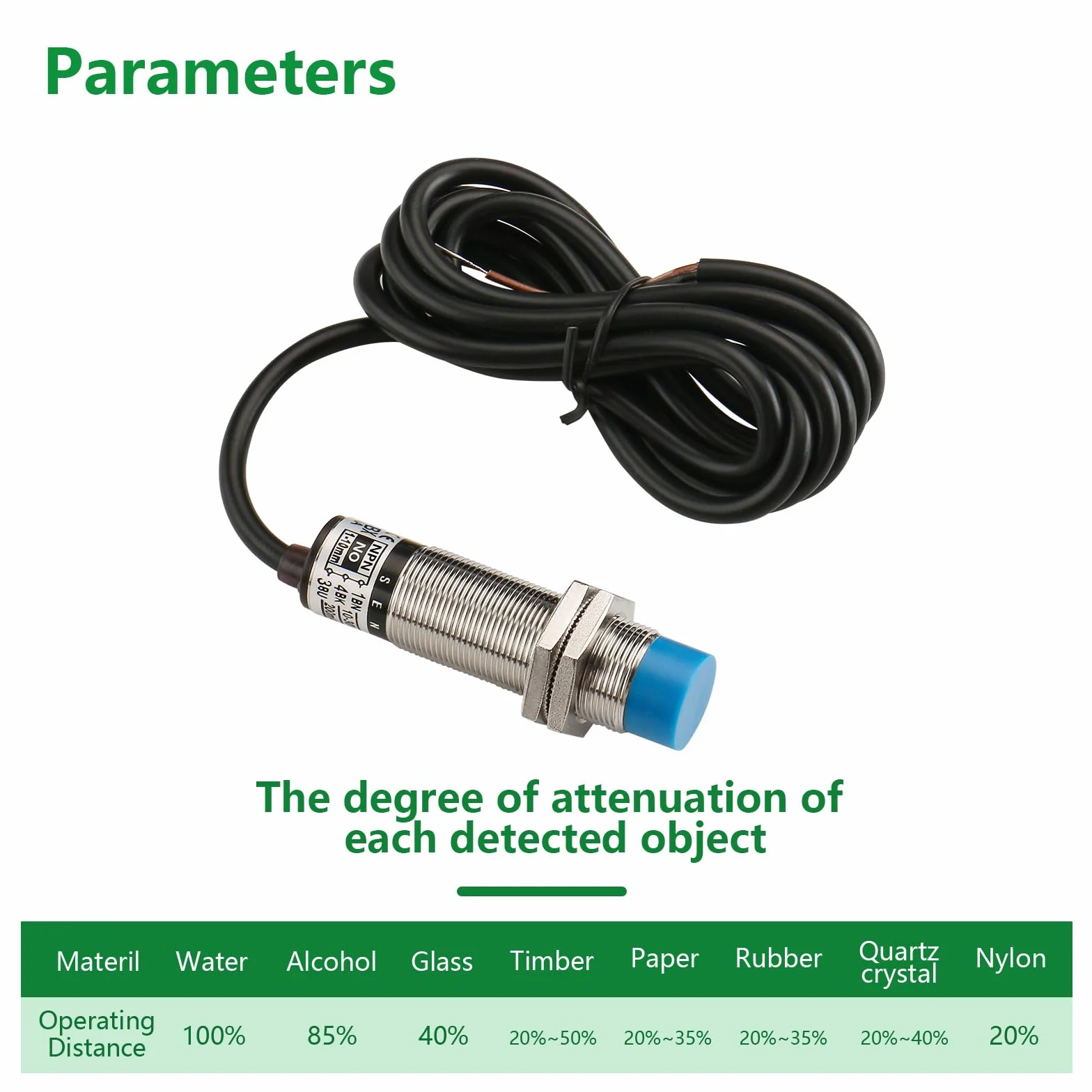 Wengart Przełącznik pojemnościowy czujnika zbliżenia LJC18A3-B-Z,M18,DC10-30V,300mA,10mm Detection Distance,3 Wire (NPN Normally Open)