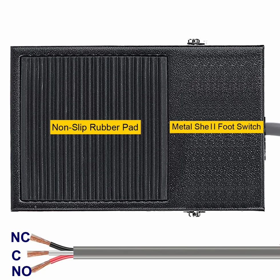 Gebildet 12V-24V-48V-220V/5A Chwilowy Antypoślizgowy Przełącznik Nożny SPDT NO NC, Zestaw Głośnomówiący, Metalowy Przełącznik Nożny z kablem 1m