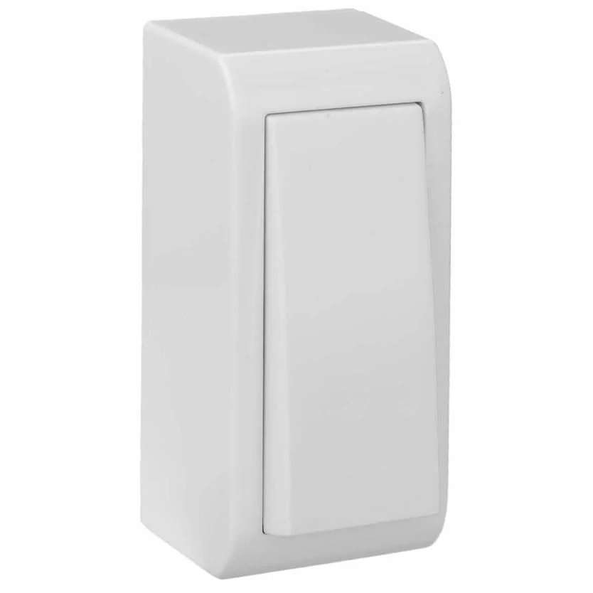 Przełącznik powierzchniowy wąski, biały, z przełącznikiem kołyskowym, 10A 250V, 33 x 70 x 25 mm