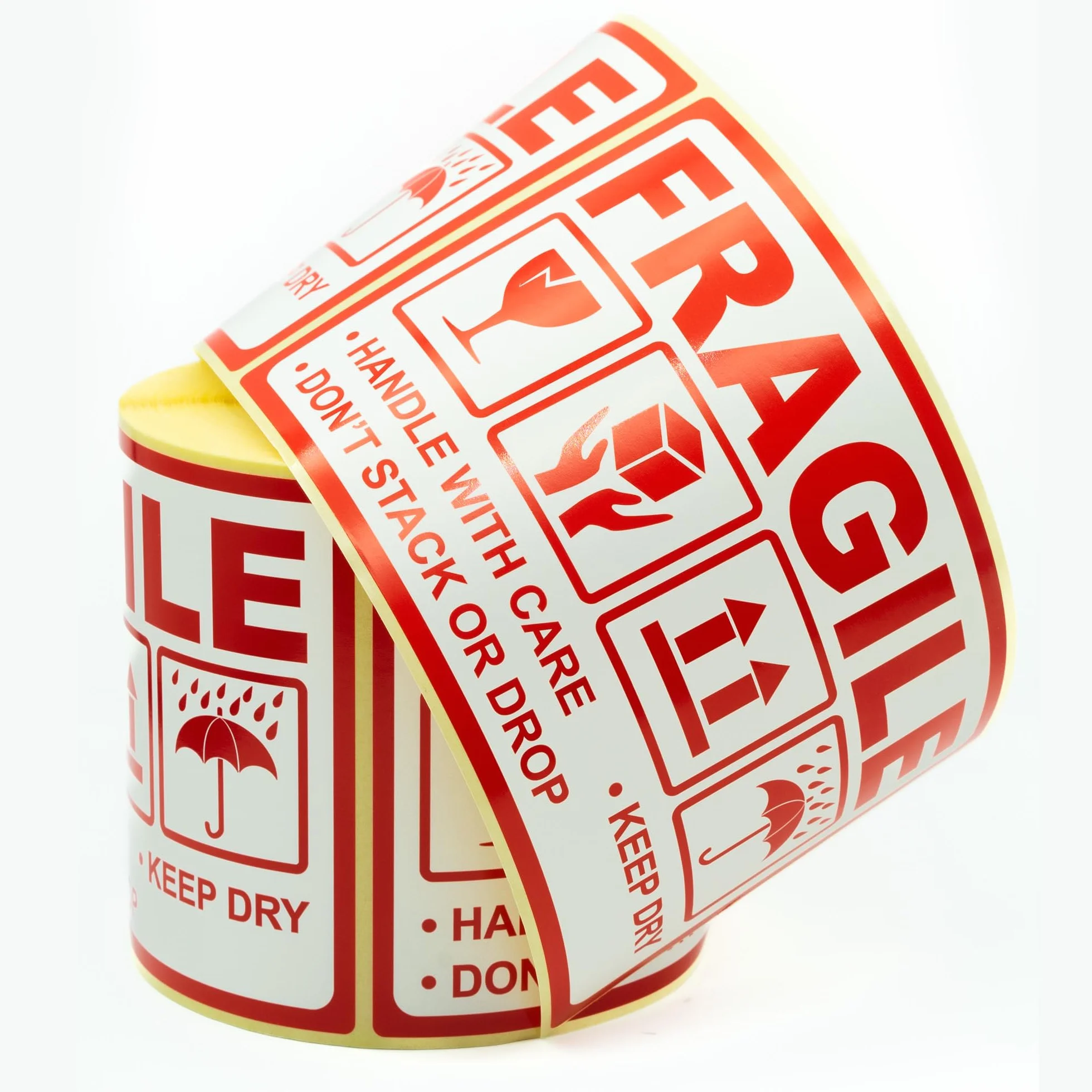 MD Labels Etykiety ostrzegawcze na rolce 90 x 150 mm Fragile- handle with care – keep dry – don't stack or drop- this way up - samoprzylepne etykiety wysyłkowe (300)