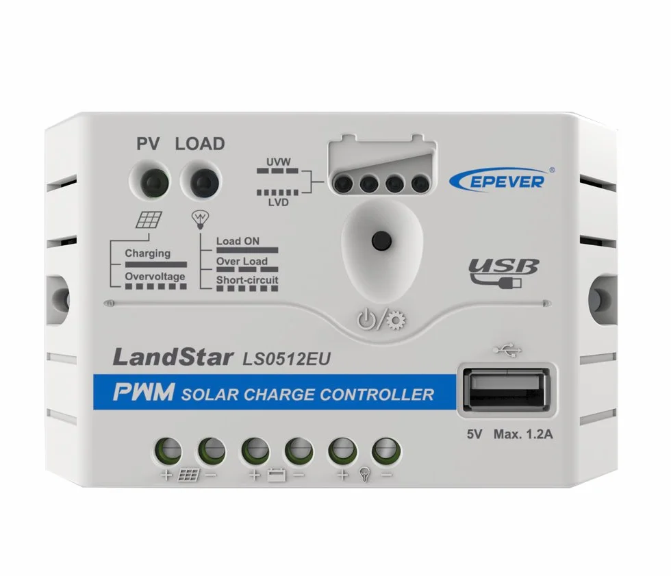 EPEVER® PWM Landstar EU Regulator ładowania Charge controller LS EU 12 V/24 V ze złączem USB (LS0512EU (5A, 12V)), 2511205