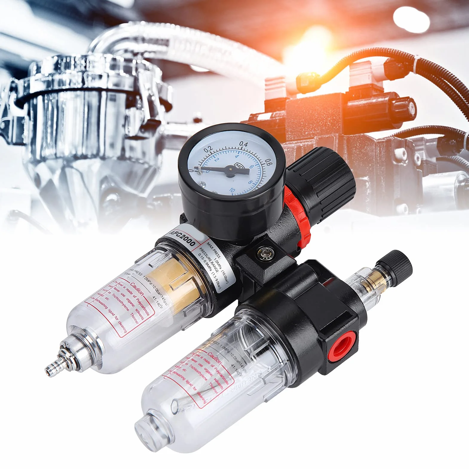 1-calowy NPT Filtr Regulator ciśnienia filtra powietrza Wodna pułapka pułapka pułapka, filtr sprężarki narzędzi powietrza z miernikiem, AC5010-10M