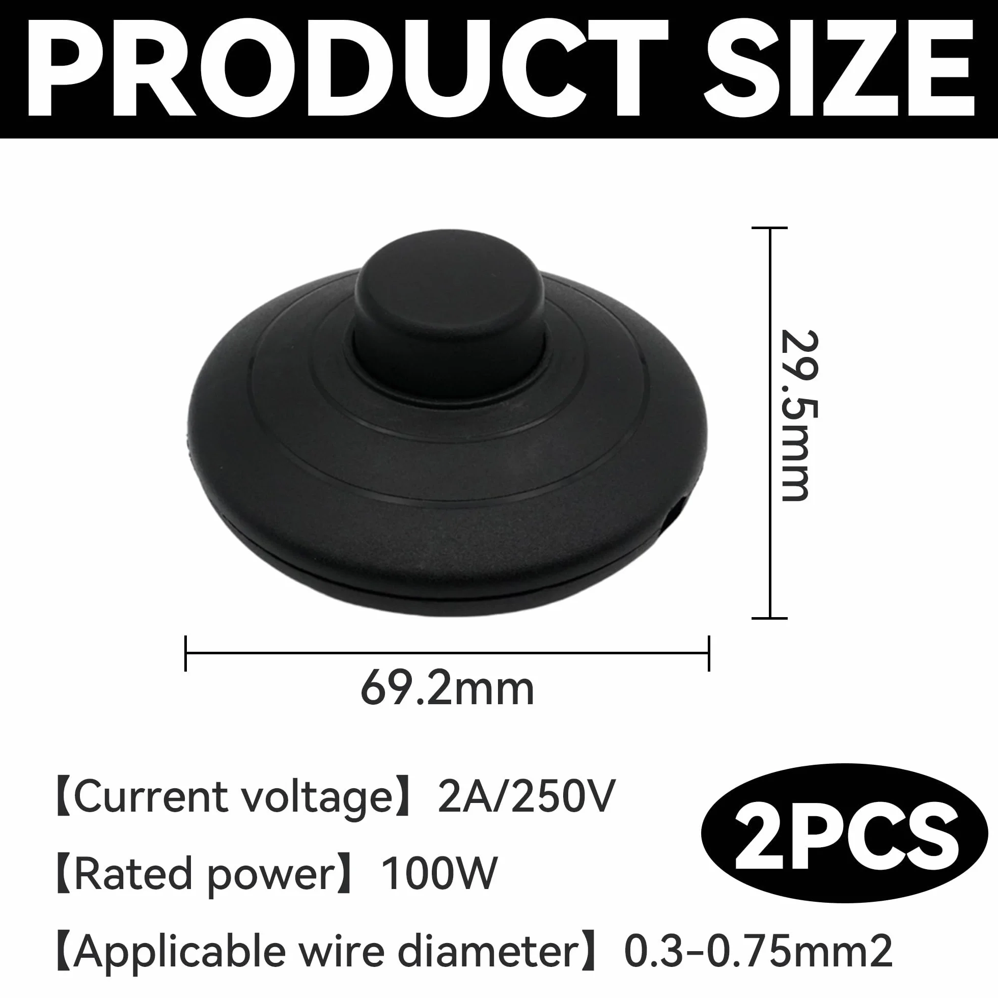 2 sztuki lamp z przełącznikiem nożnym 250 V/2 A, okrągły kabel nożny, przełącznik nożny z przyciskiem, samoblokujący, do 2- lub 3-żyłowych kabli, lamp i małych urządzeń lub lamp, włącznik światła