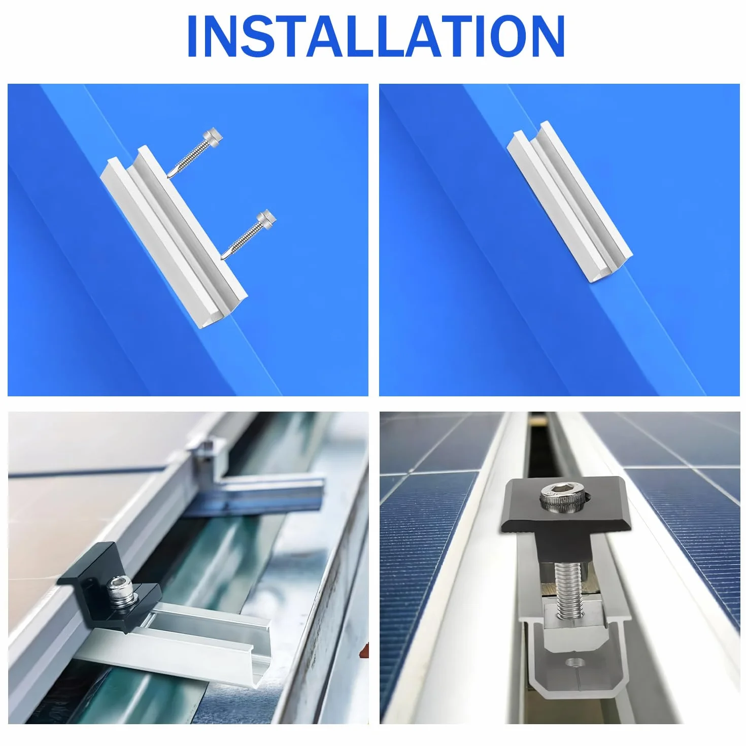 Zestaw wsporników modułu solarnego (12 cm) i akcesoria, czarne, anodowane (30-35 mm), regulowany uchwyt do wspornika paneli słonecznych, modułów solarnych, wsporników solarnych, szyny