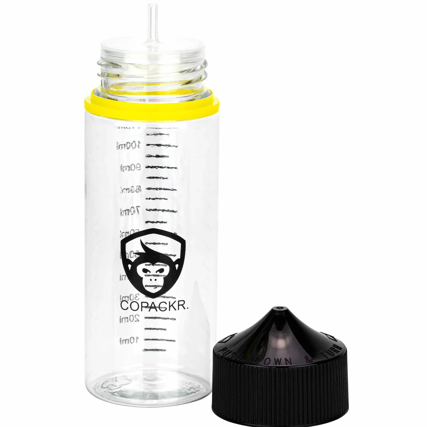 Copackr V3 5 butelek x 120 ml stopniowane butelki PET firmy Chubby Gorilla – butelki z kroplomierzem (przezroczysta butelka z czarnym zamknięciem)