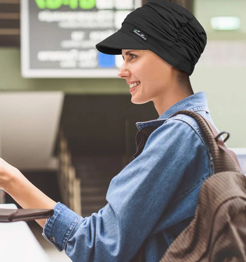 FocusCare Miękka czapka bambusowa dla kobiet po chemioterapii turban na wypadanie włosów, niebieski