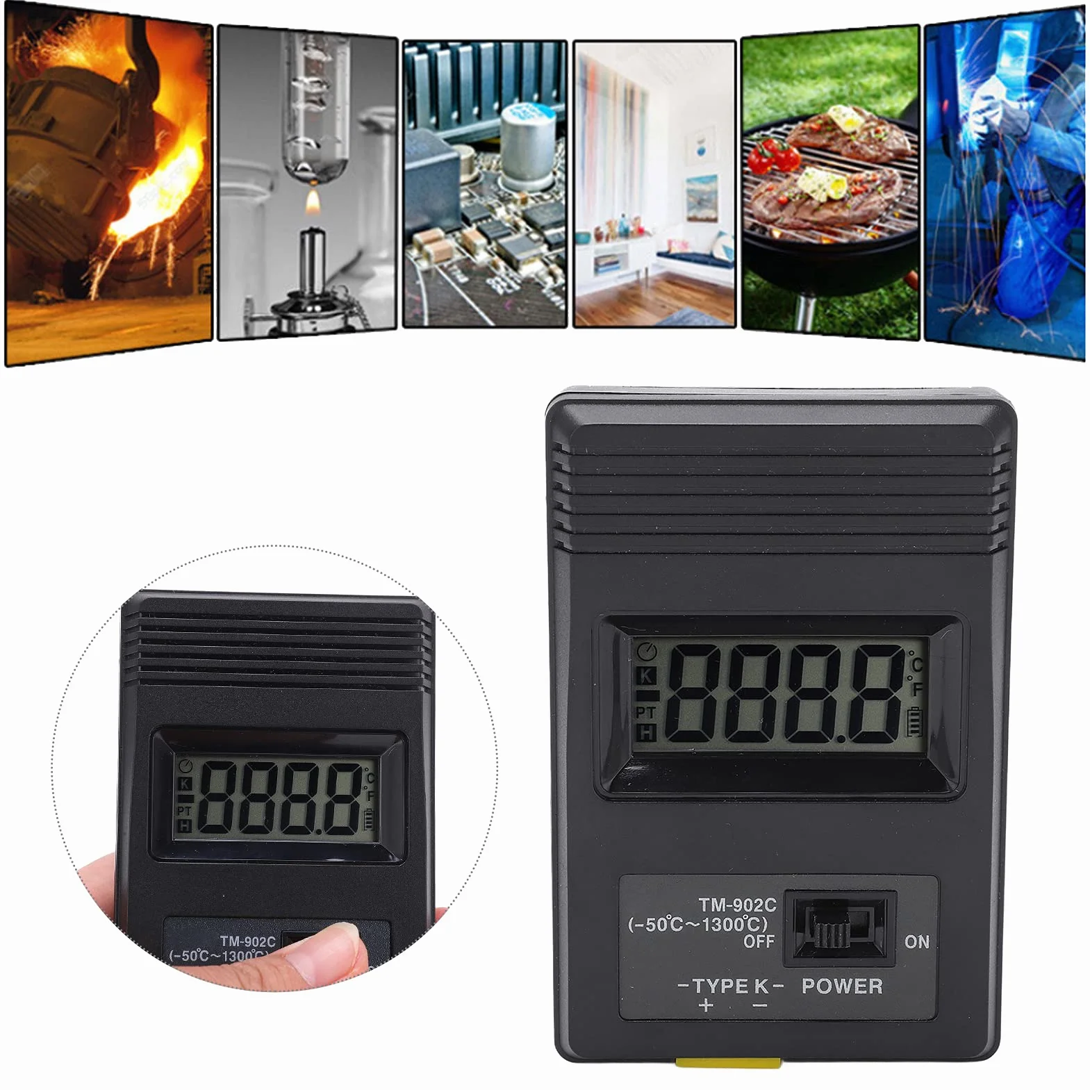 Termometr cyfrowy Tm‑902c o wysokiej dokładności wyświetlacz LCD przenośny miernik temperatury od -50°C do 1300°C