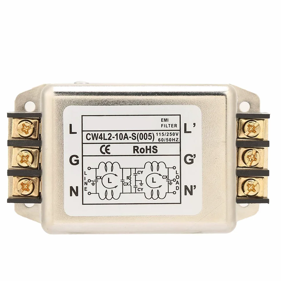 Filtr sieciowy EMI 115V 250V 10A 50/60 Hz jednobiegunowy dwubiegunowy
