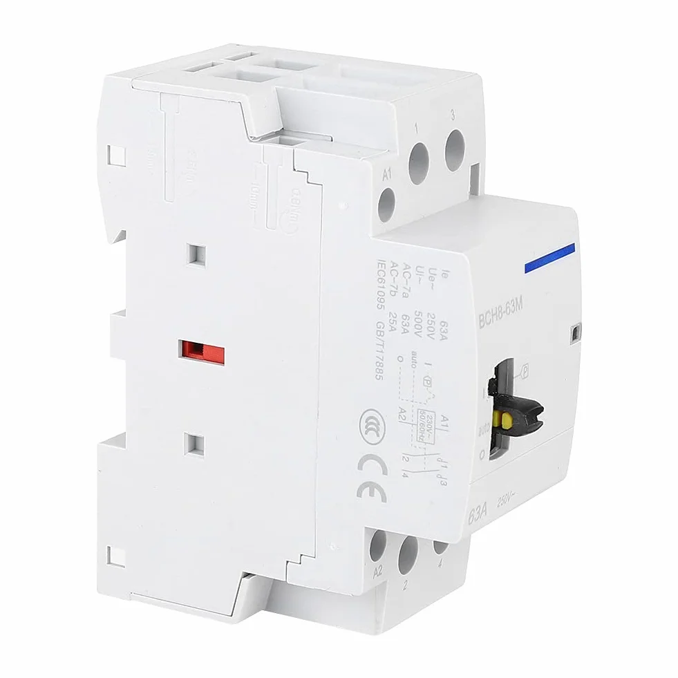 BCH8-63M Stycznik AC 230V 2P 63A 2NO Modułowy na Szynę DIN z Ręcznym Przełącznikiem