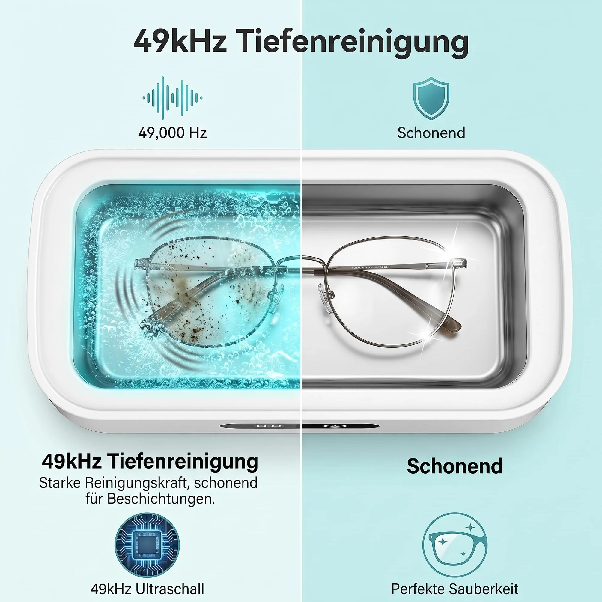 Myjka ultradźwiękowa 49 kHz 650 ml ze stali nierdzewnej do okularów i biżuterii