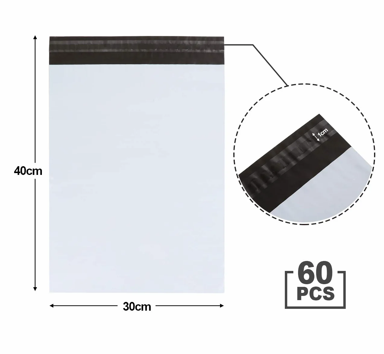ilauke Plastikowa torba transportowa 60 szt. kopert pocztowych kolor biały 30 x 40 cm+5 cm klapki