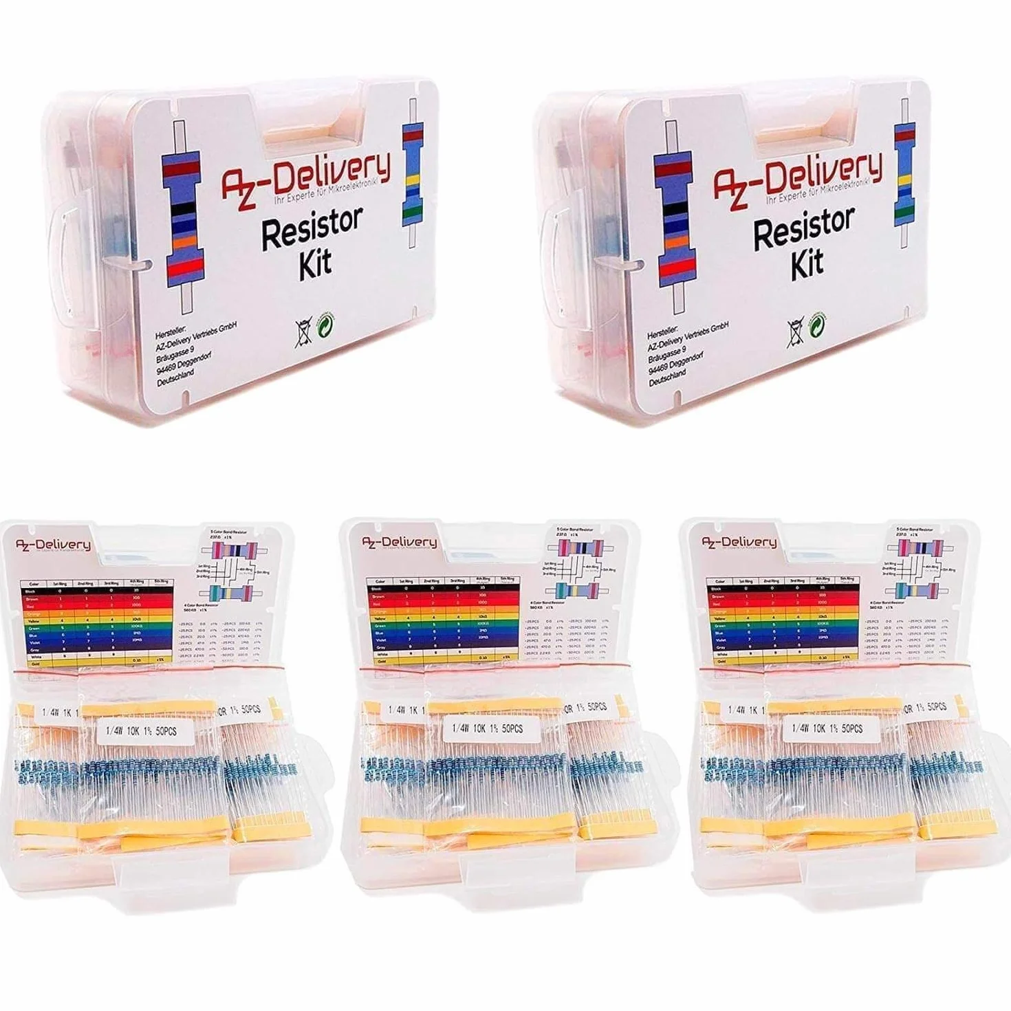 AZDelivery 5 x Rezystory Zestaw rezystorów 525 sztuk Asortyment rezystorów, 0 Ohm -1M Ohm kompatybilny z Arduino i Raspberry Pi w tym E-Book!