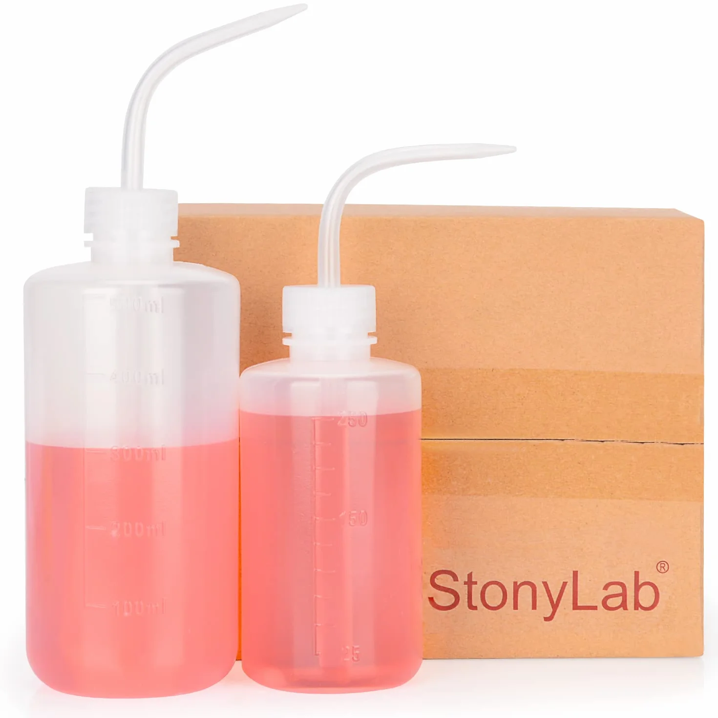 stonylab Chemical Wash Bottle 2-pak plastikowa butelka do mycia laboratorium bezpieczeństwa LDPE z wąskim ustnikiem, 250 ml i 500 ml (481.9 g)