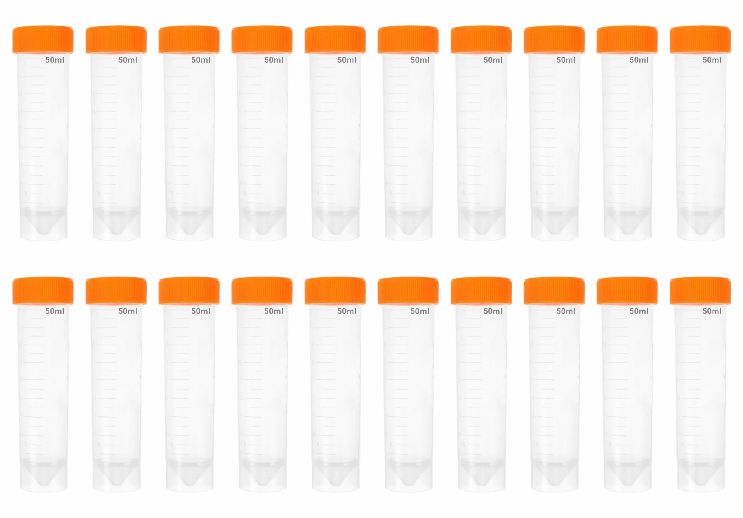 HUAZIZ 40 sztuk 50 ml pomarańczowe probówki z tworzywa sztucznego do eksperymentów laboratoryjnych i chemicznych (stożkowe + płaskie dno)