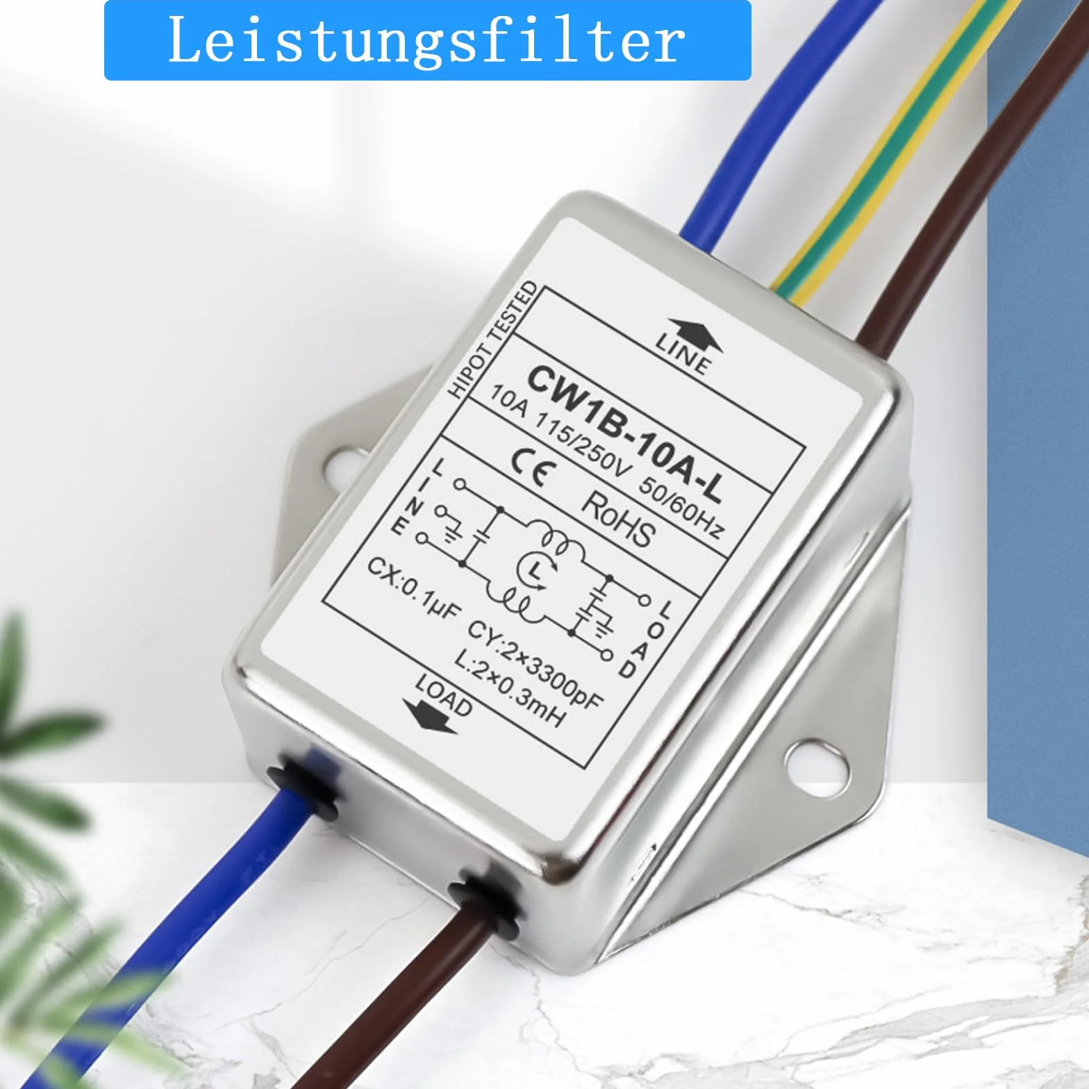2 filtry EMI, CW1B-10A-L(040), filtr jednofazowy, 250 V, elektromagnetyczny filtr interferencyjny, do tłumienia ciągłych i przerywanych zakłóceń impulsowych