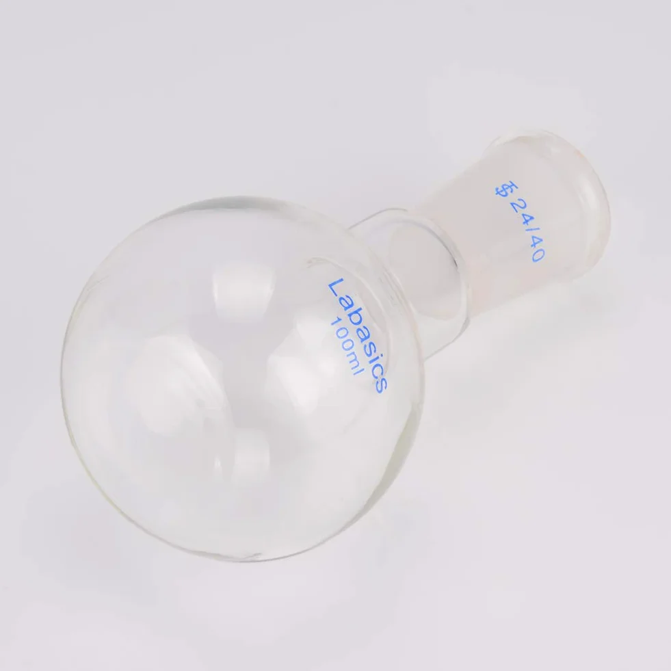 Labasics szklana butelka 100 ml pojedyncza szyjka płaska butelka do gotowania z płaskim dnem, ze standardowym stożkiem 24/40 - 100 ml