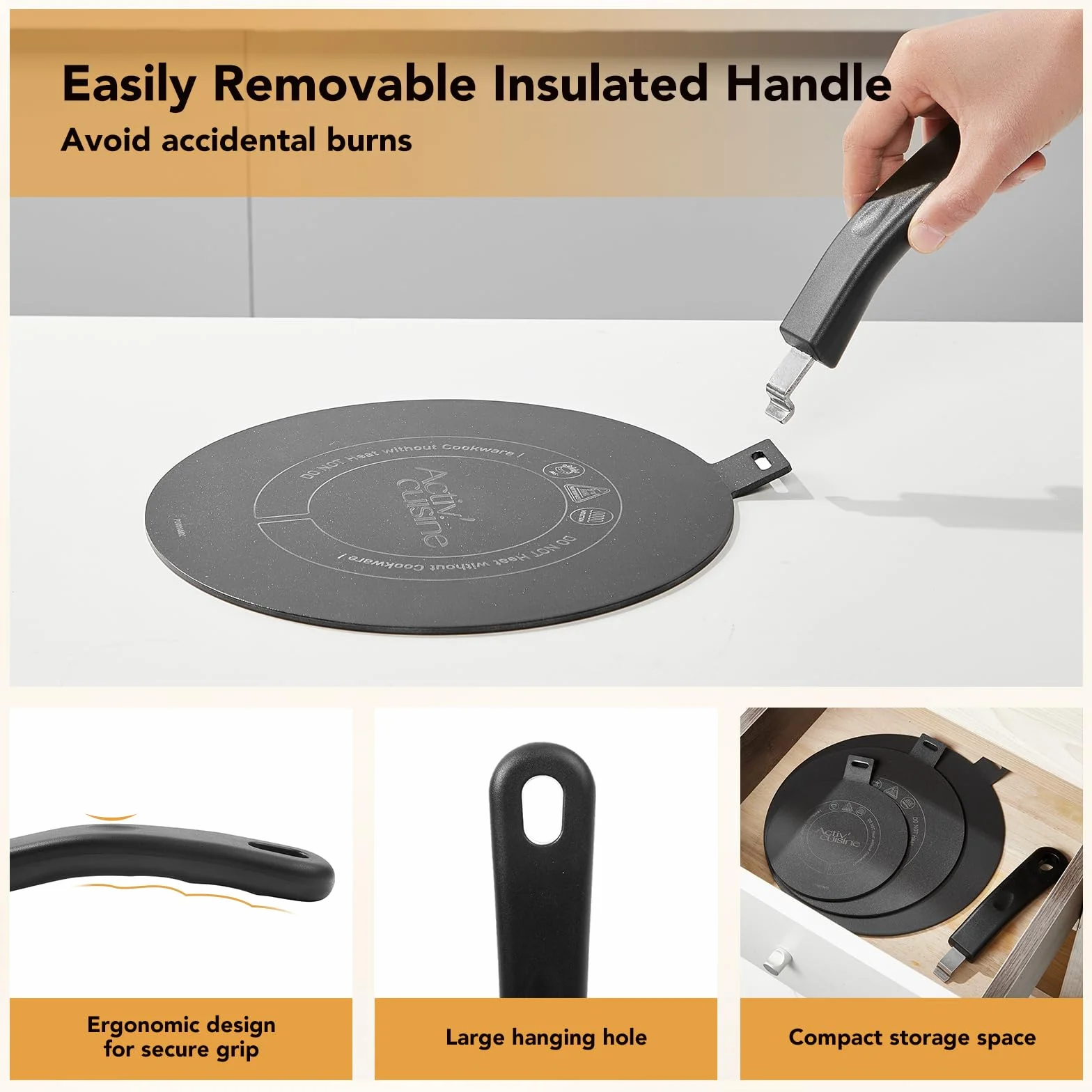 ACTIV CUISINE Adapter indukcyjny płyty grzewczej 24 cm ze stali nierdzewnej z oddzielnym uchwytem i podstawą, dyfuzor indukcyjny mokka do używania ekspresów do kawy, czarny