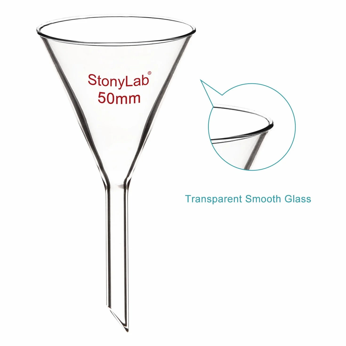 stonylab 1 opakowanie lejka szklanego, lejek ze szkła borokrzemowego o dużej powierzchni, średnica 50 mm i długość trzpienia 50 mm