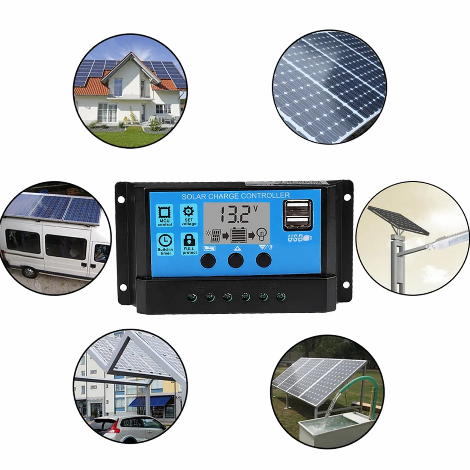 Kontroler ładowania słonecznego, 60A/50A/40A/30A/20A/10A 24 V automatyczna ładowarka słoneczna, kontroler ładowania MPPT, kontroler 12 V, panel PWM do paneli słonecznych (60A)