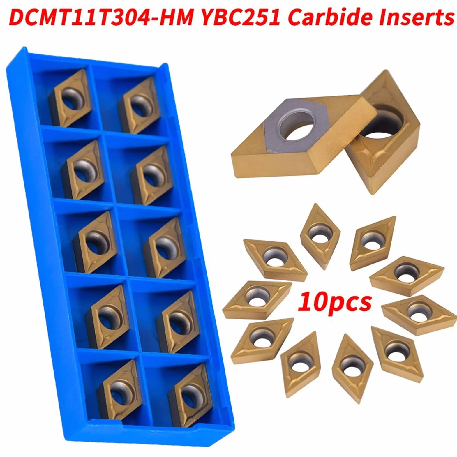 10 Sztuk Końcówki z Węglika CNC Wkładki Nóż do Cięcia DCMT11T304-HM YBC251 Narzędzia Tokarskie do Drewna Uchwyt Wkładka Zamienna z Pudełkiem