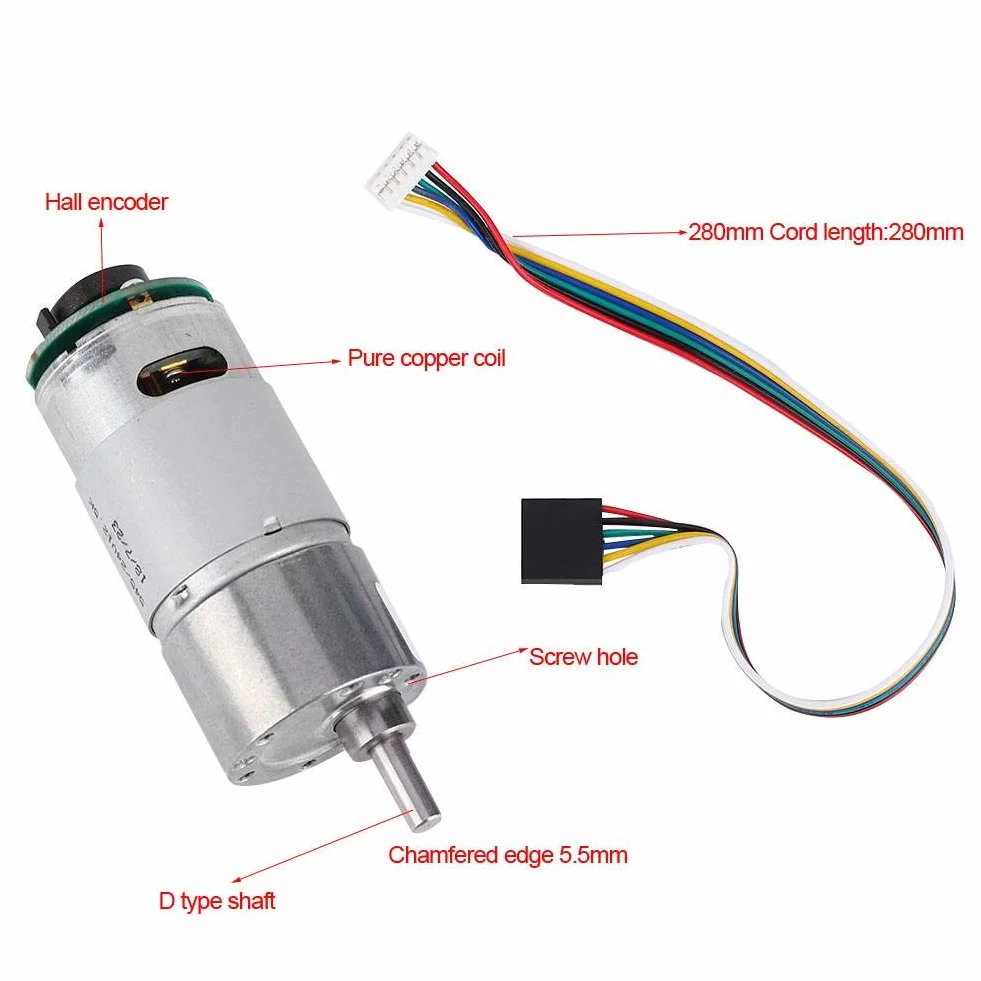 Motoreduktor DC 12/24V 37 mm Silnik z Redukcją Prędkości 10-1500 RPM z Enkoderem Mimośrodowy Wał Wyjściowy Silnik Przekładniowy