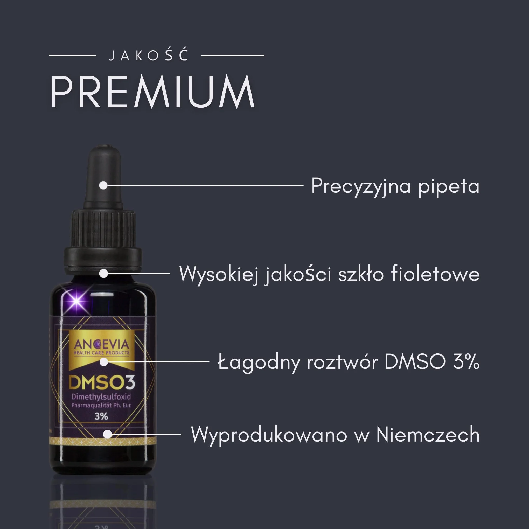ANCEVIA® DMSO 3% Krople (30ml) - Gotowy do użycia (Bez rozcieńczania) - Wyprodukowano w Niemczech - Dimetylosulfotlenek w szkle MIRON (Ochrona UV) - Czystość Farmaceutyczna