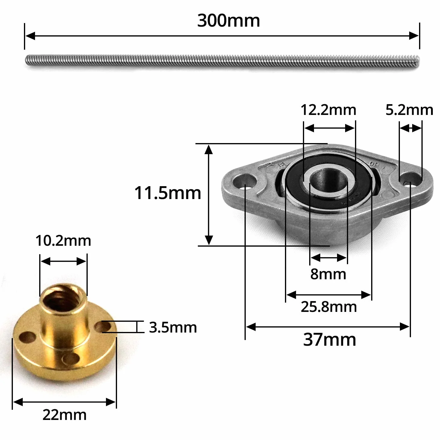QWORK Pręt Gwintowany T8 300mm 8mm do Drukarki 3D Zestaw