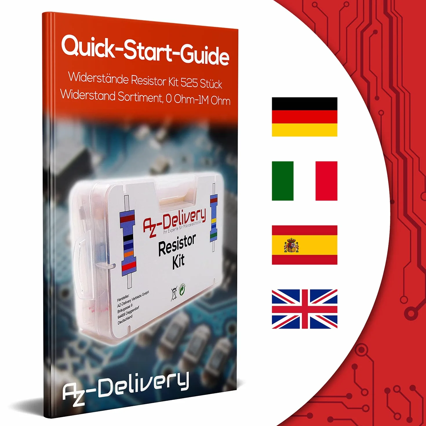 AZDelivery 5 x Rezystory Zestaw rezystorów 525 sztuk Asortyment rezystorów, 0 Ohm -1M Ohm kompatybilny z Arduino i Raspberry Pi w tym E-Book!