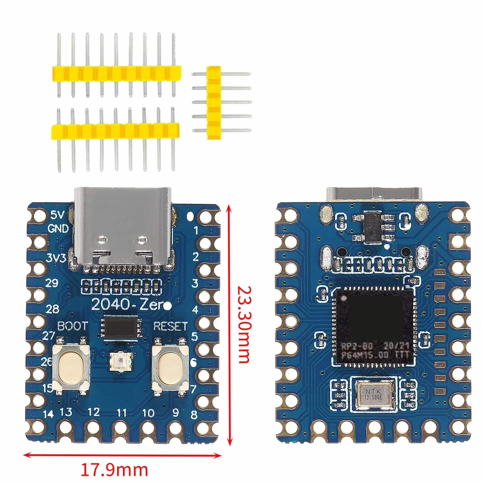3 szt. RP2040-Zero, kompaktowa płyta do rozwoju mikrokontrolera, bazująca na procesorze Raspberry-Pi 2040 Dual-Core ARM Cortex M0+, obsługa C/C++/Python Development (z nielutowanymi pinami)