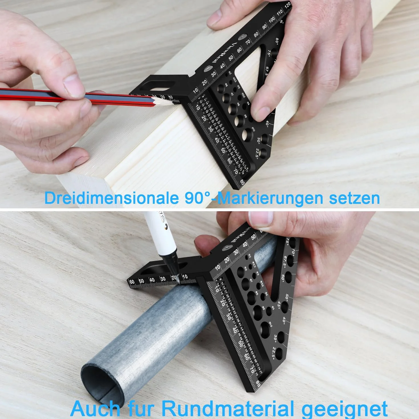 Wielofunkcyjny kątownik 3D, 22,5-90 stopni, stop aluminium, bardzo precyzyjne narzędzie pomiarowe do obróbki drewna, narzędzie pomiarowe dla stolarzy, inżynierów, kolor czarny