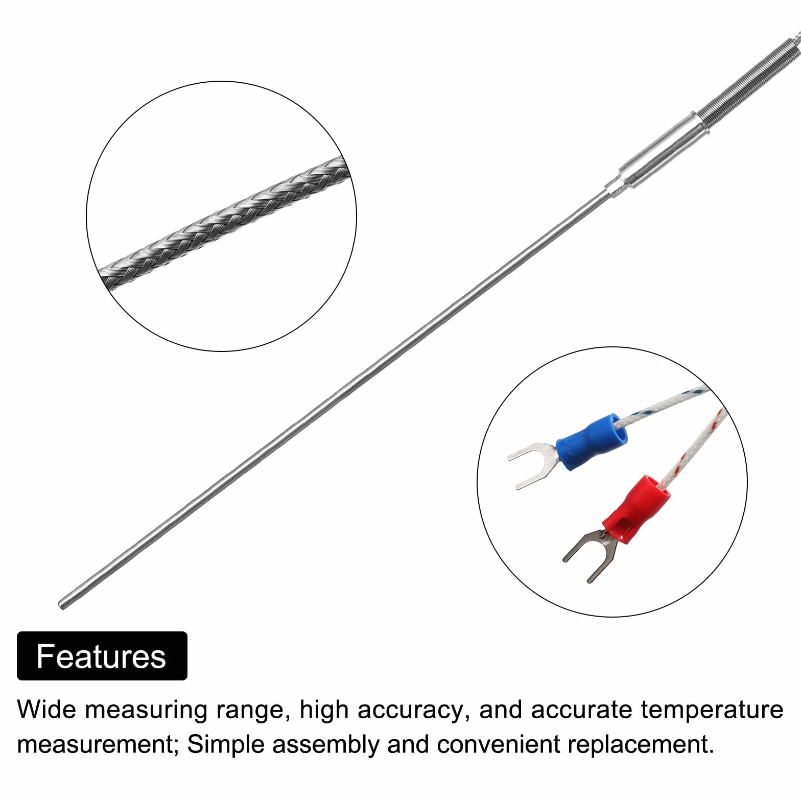 QUARKZMAN Typ K termoelement sonda sonda 3 x 200 mm drut 0 do 1000°C (32 do 1832°F) stal szlachetna