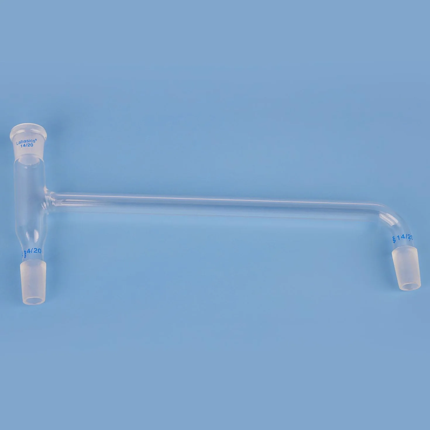 Labasics Szklany adapter do destylacji, szkło borokrzemowe, zakrzywiony 75 stopni, adapter do destylacji, adapter laboratoryjny ze standardowymi połączeniami 14/20 do destylacji