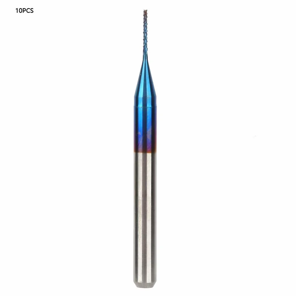 Zestaw frezów z węglika wolframu, 10 sztuk, 0,5 mm, do obróbki CNC, PCB, formy, tworzywa sztucznego, miedzi
