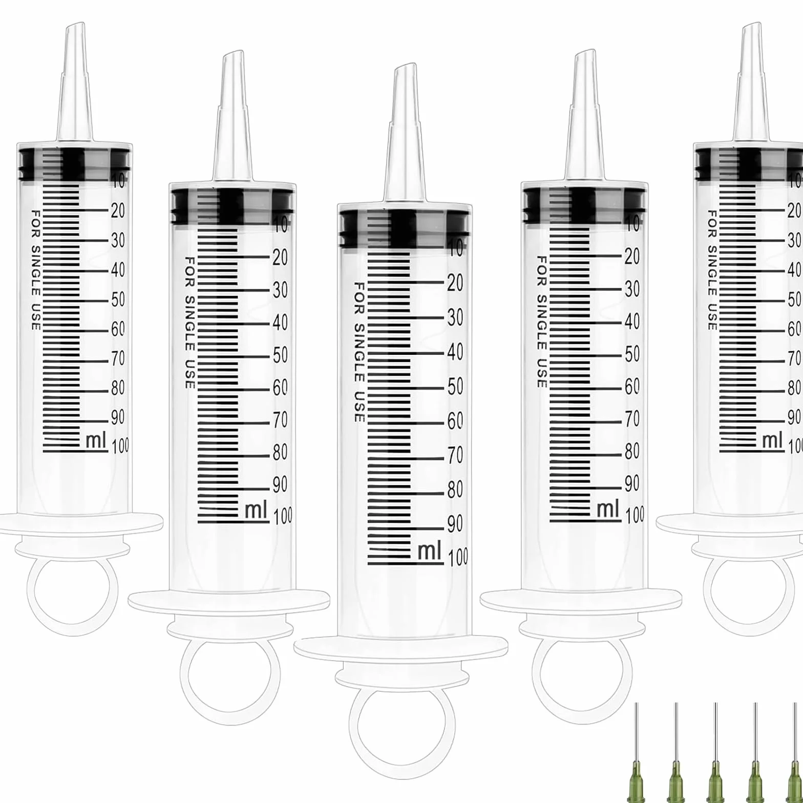 Strzykawka 100 ml z tępą igłą, 5 sztuk strzykawek 100 ml, sterylnie zapakowana, strzykawka dozująca, wielokrotnego użytku, do karmienia, nawadniania roślin, oleju silnikowego lub płynu hamulcowego