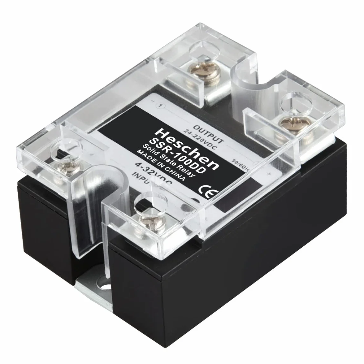 Heschen Przekaźnik półprzewodnikowy jednofazowy DC/DC, SSR-100DD, wejście 4-32VDC, wyjście 24-220VDC, 100A 50-60Hz