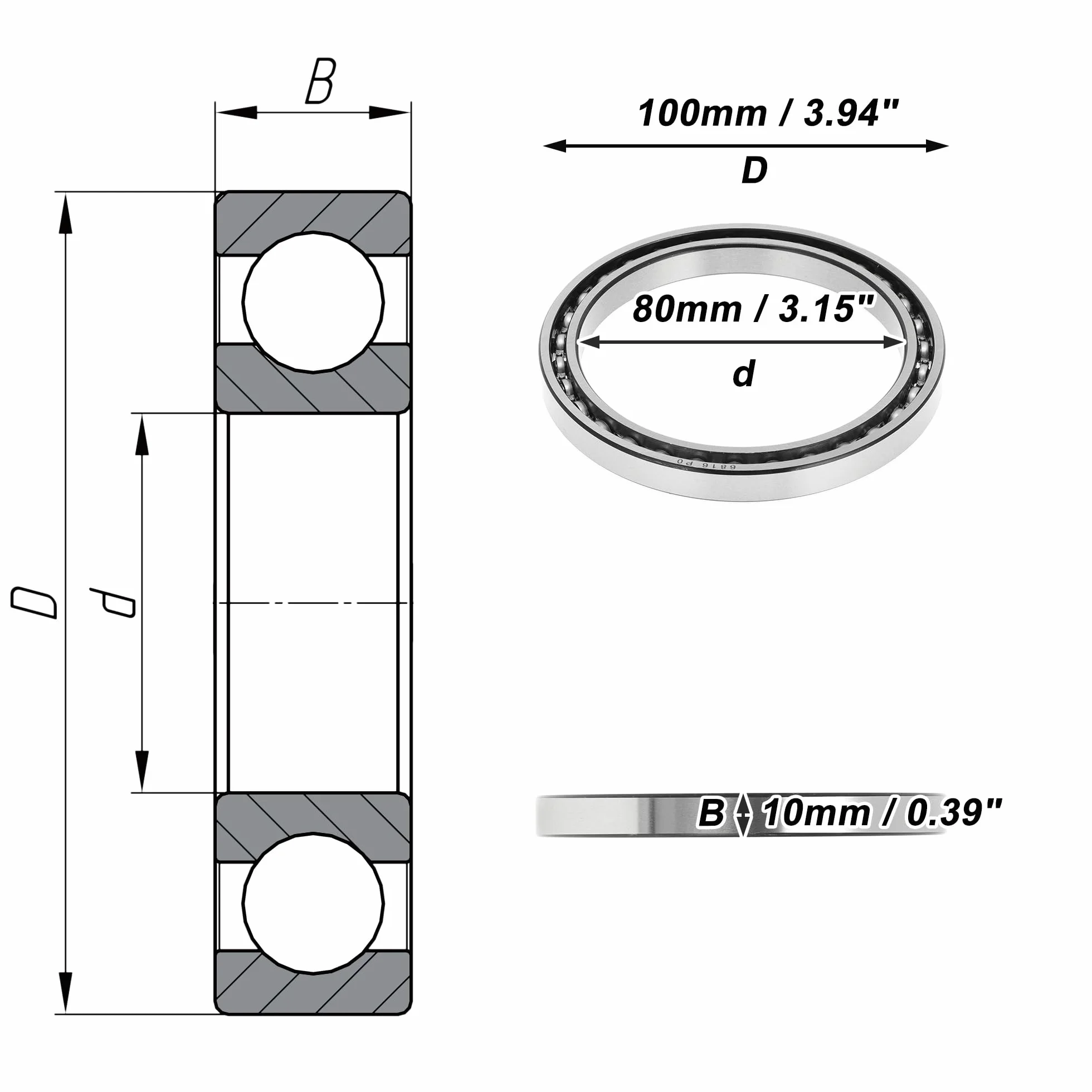 A ABSOPRO 6816 Łożyska kulkowe z głębokim gardłem P0 80X100X10Mm Łożyska smarowane typ otwarty srebrny dźwięk hulajnoga koło do deskorolki