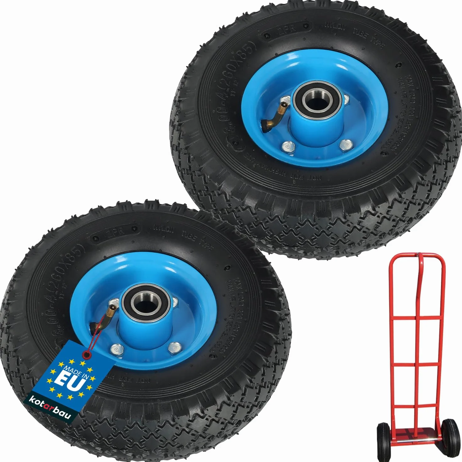 KOTARBAU® Zestaw 2 kół do wózka transportowego 260 x 85 mm 3.00-4, pełne opony gumowe, wzmocnione 4PR