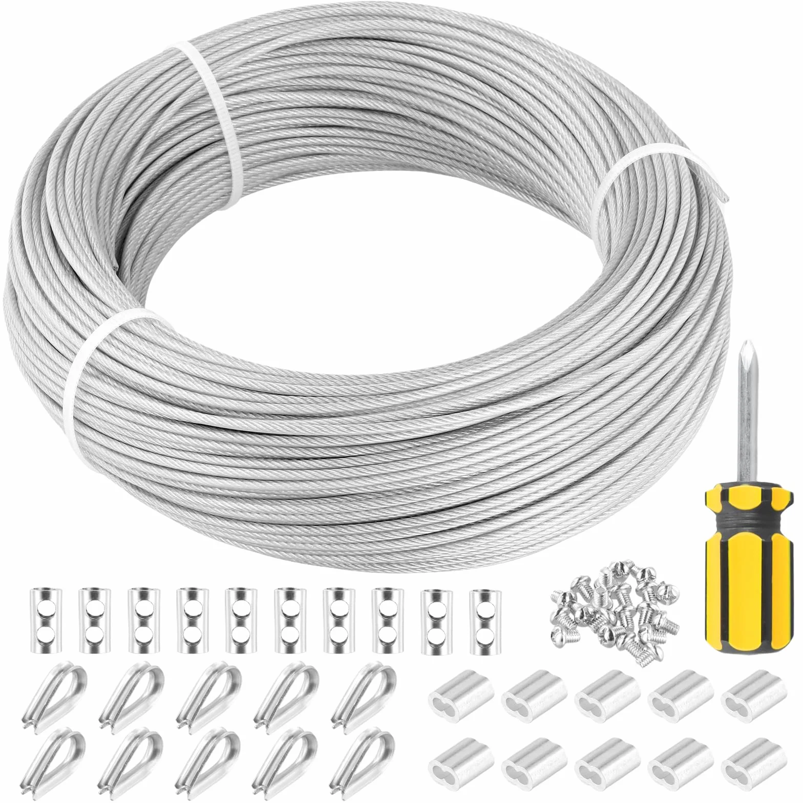 Linka stalowa 70 m 2 mm stal nierdzewna 304 zestaw 10 zacisków 10 lin 8 tulejek aluminiowych