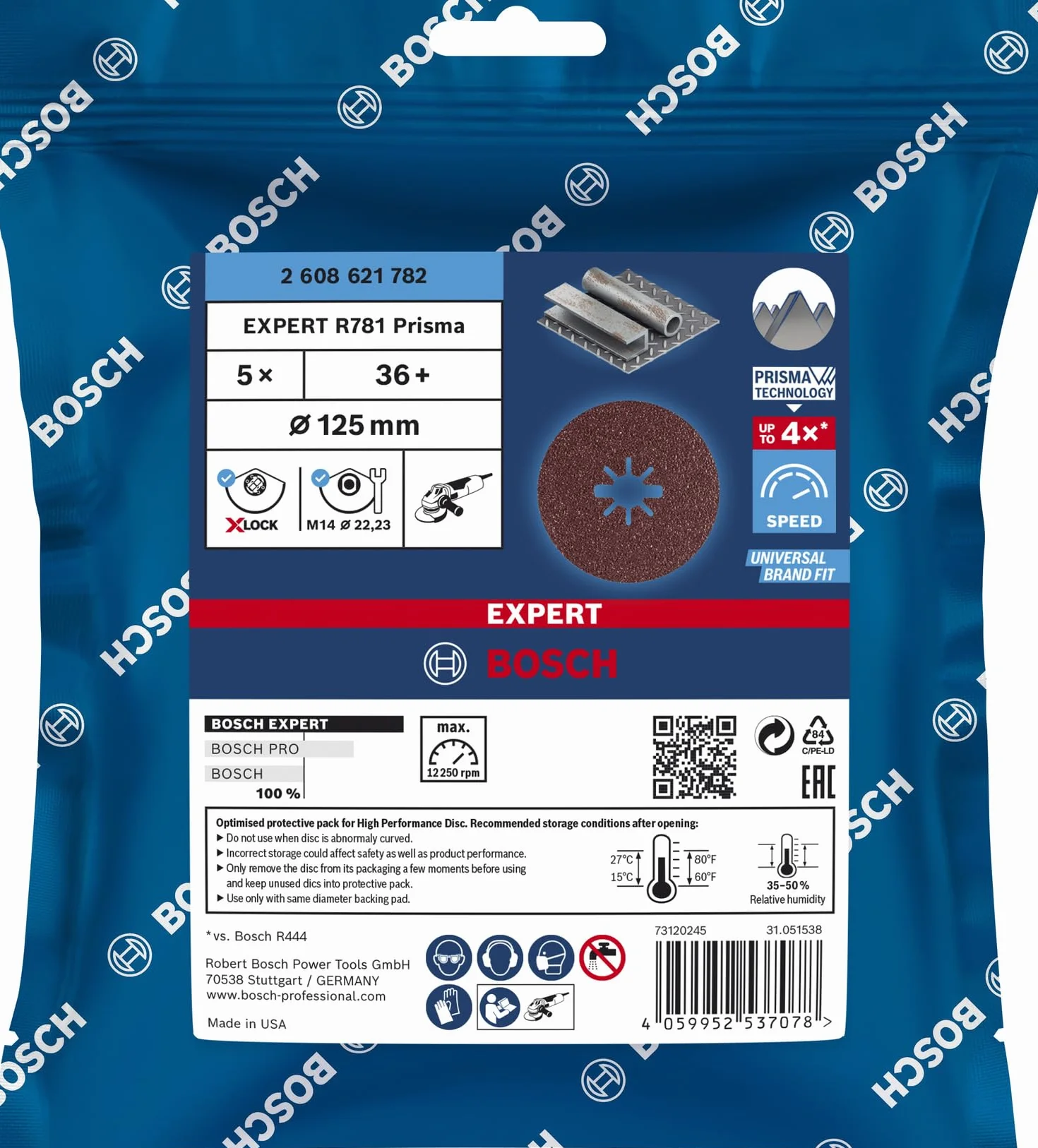 Bosch EXPERT R781 Prisma Ceramic X-LOCK Tarcze fibrowe Ø125mm Ziarnistość 36 do stali nierdzewnej