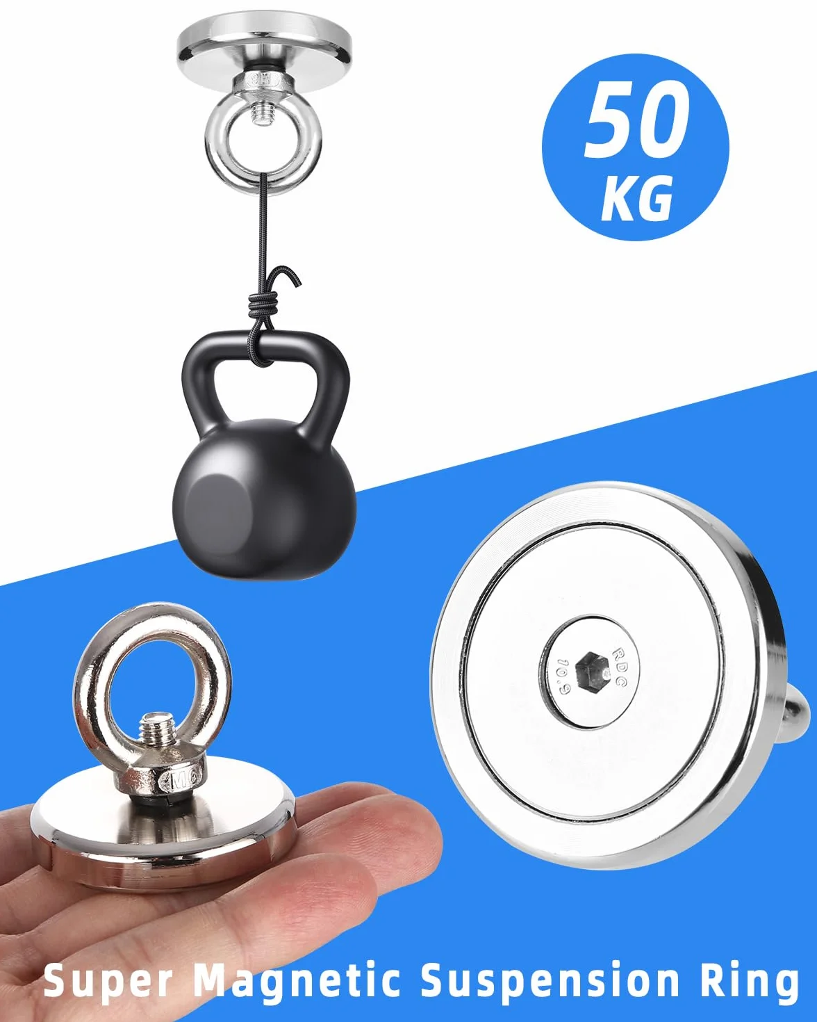 Magnesy wędkarskie 50 kg 42 mm 3 sztuki z oczkiem