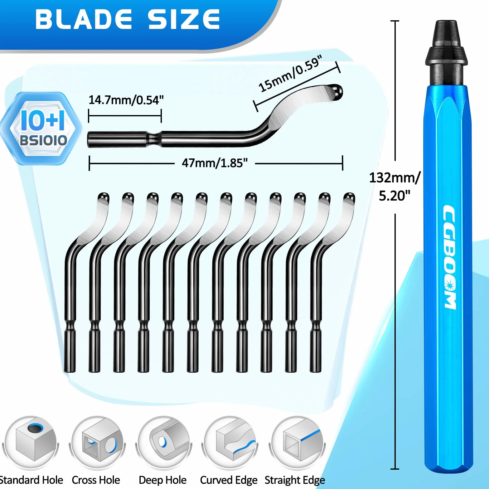 Narzędzie do usuwania zadziorów z metalowym uchwytem + 10 dodatkowych ostrzy HSS (stalowych) obracanych o 360 stopni do usuwania zadziorów do druku 3D, rur, plastiku, aluminium, miedzi, PCW i stali