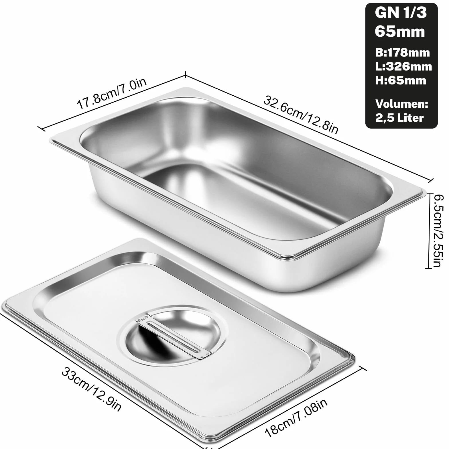 Gucass 3-częściowy zestaw misek do panierowania GN 1/3 ze stali nierdzewnej 32,5 x 17,5 x 6,5 cm