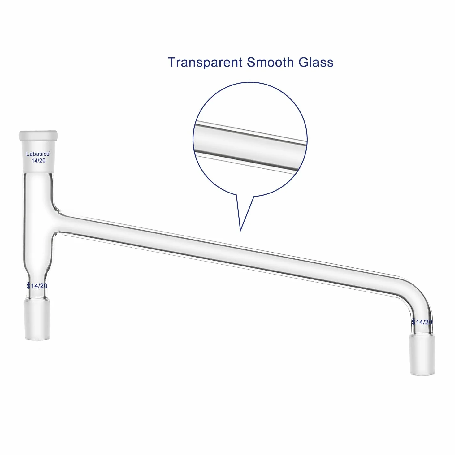 Labasics Szklany adapter do destylacji, szkło borokrzemowe, zakrzywiony 75 stopni, adapter do destylacji, adapter laboratoryjny ze standardowymi połączeniami 14/20 do destylacji