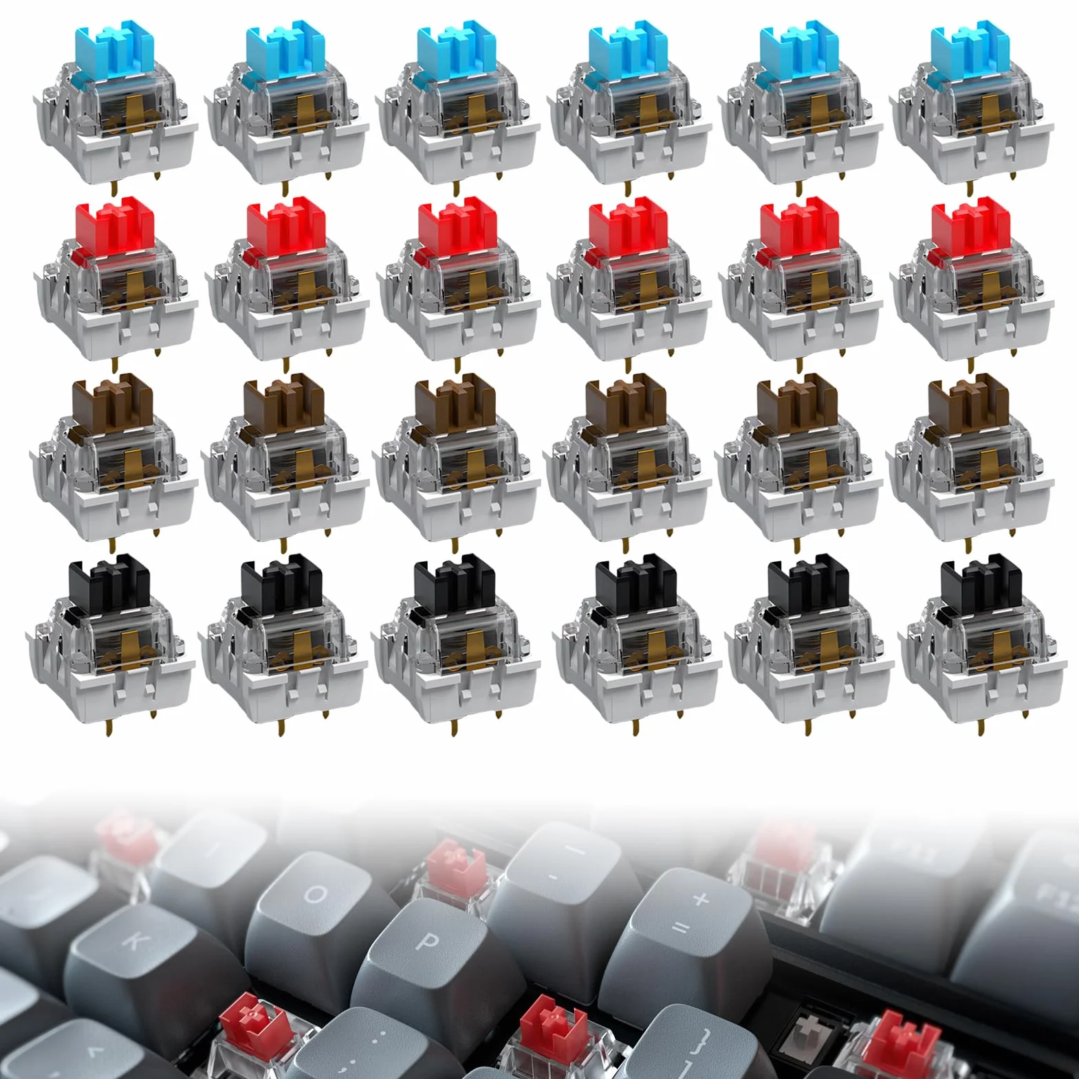 24 mechaniczne przełączniki klawiatury do Cherry Mx Switch, części zamienne, 3-pinowa klawiatura, specjalny przełącznik zastępczy, pasuje do mechanicznej klawiatury gamingowej Mx RGB (niebieski