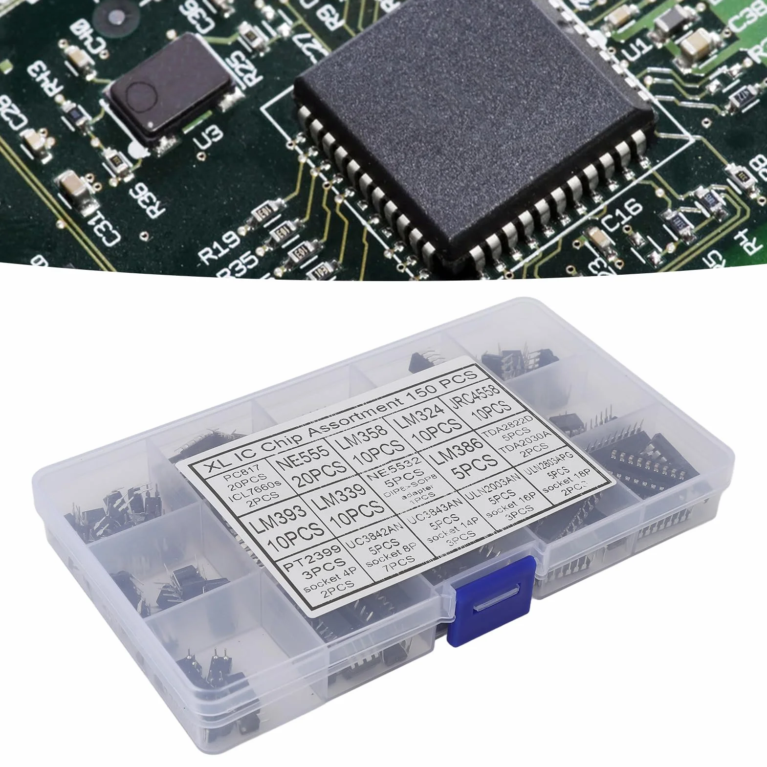 Zestaw Asortymentowy IC Opamp Oscillator – 150 szt. Zintegrowany Zestaw Układów Scalonych XL, Chipy i Gniazda do Sprzętu Elektronicznego
