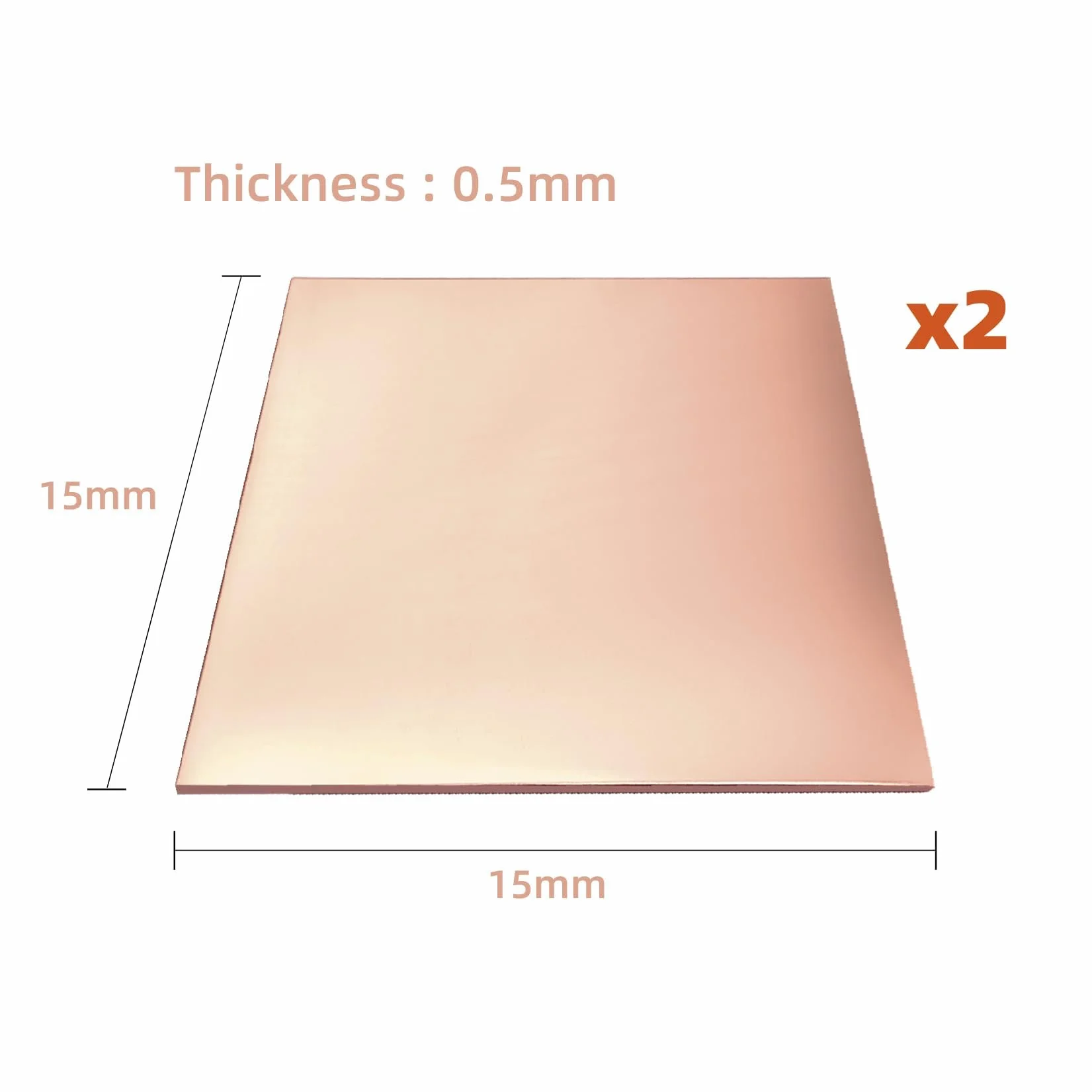 2PCS Czysta Płyta miedziana 15x15cm, 0.5mm grubość, Czystość miedzi 99.9%, kwadrat Czysta Arkusz miedziany Dla biżuteria DIY Rzemiosło model malowanie