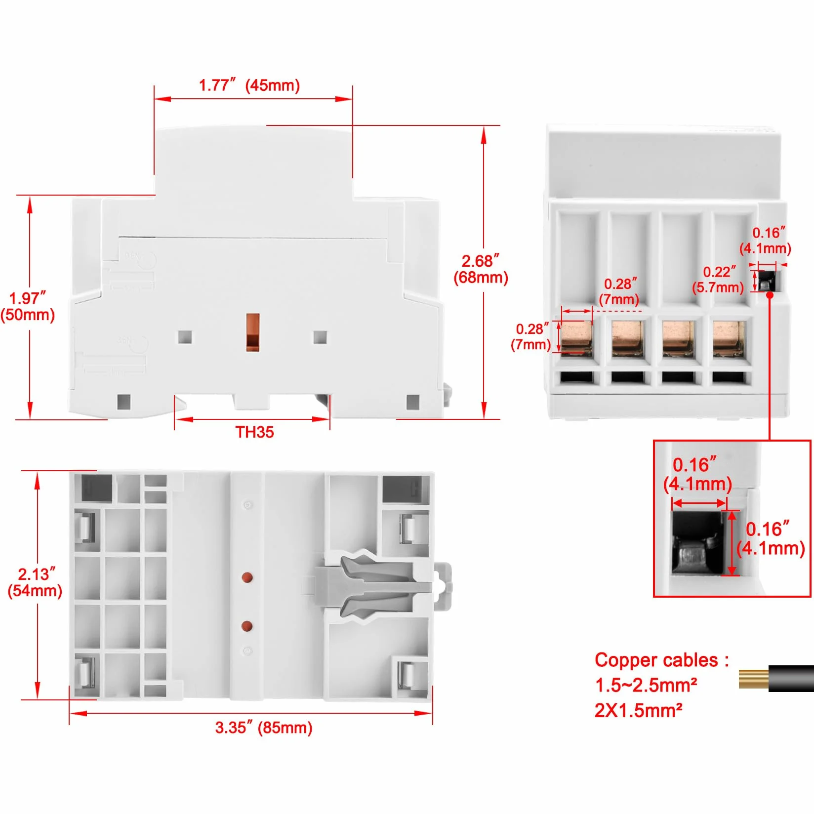 Heschen Stycznik prądu przemiennego do użytku domowego, CT1-63, 4-biegunowy, cztery normalnie otwarte, AC 220 V/240 V, napięcie cewki 35 mm do montażu na szynie DIN